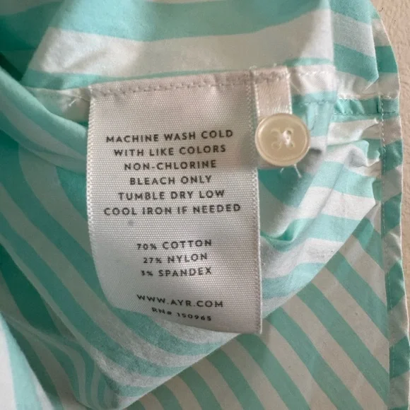 AYR Womens The Deep End Mint Green Striped Button Up Shirt Top - Picture 6 of 16